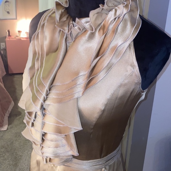 Billy Reid Dresses & Skirts - Billy Reid gold silk ruffle chest button down sleeveless cocktail dress Size 2​